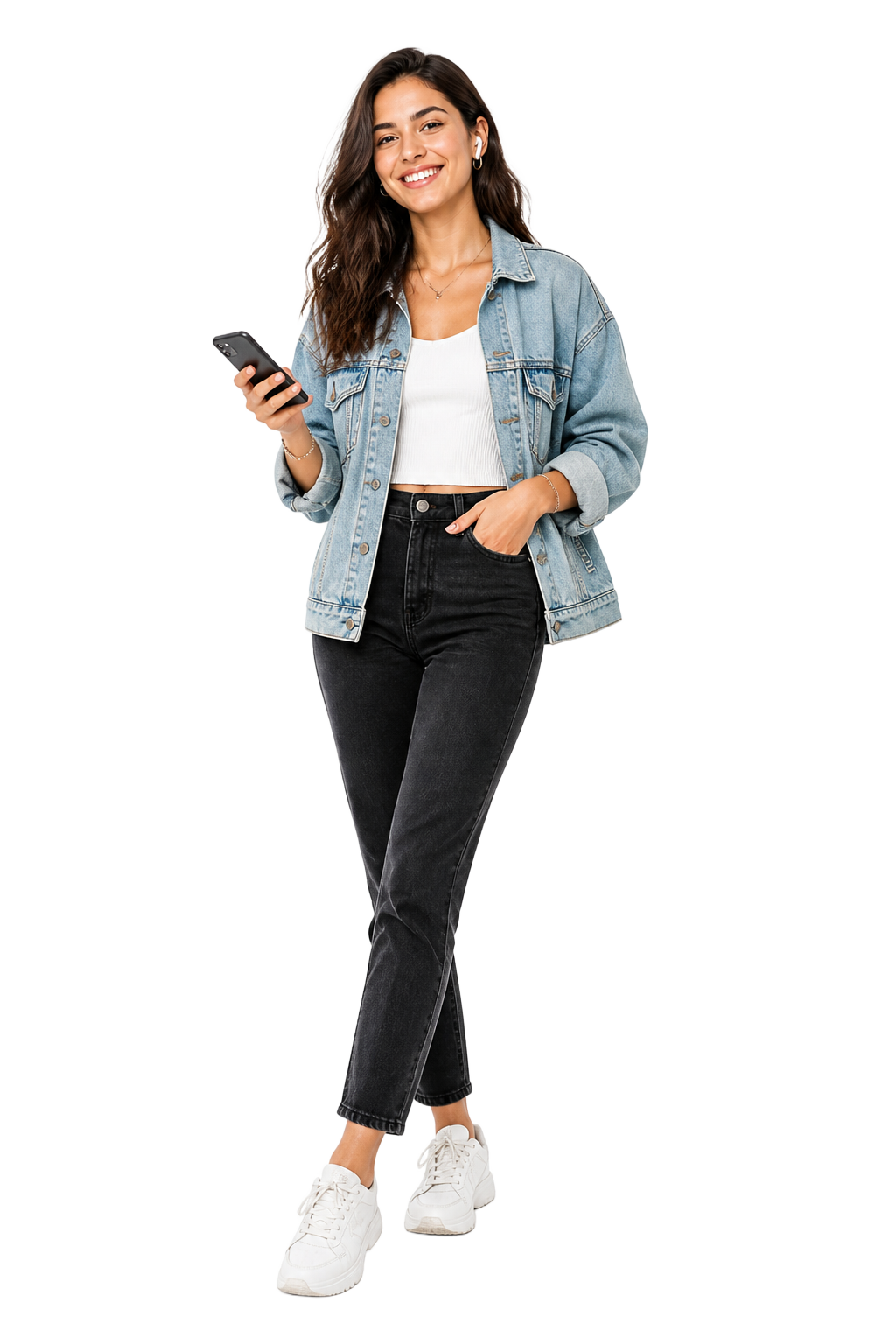 Zufriedene Hörerin mit Smartphone